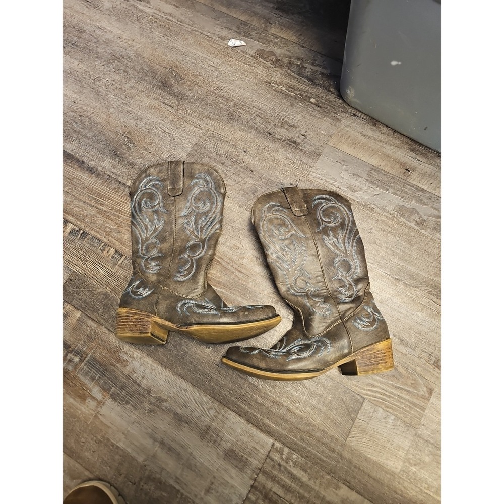 Roper 09-021-1566-2025 Riley Embroidered Faux Leather Womens Size 7 Cowboy Boots